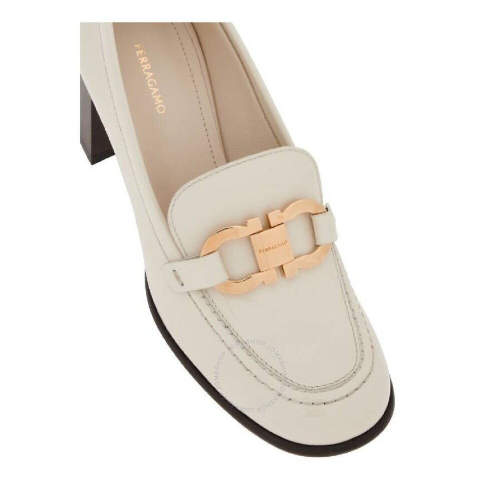 Ferragamo  Heeled Loafer With Gancini Ornament, Size 6 W